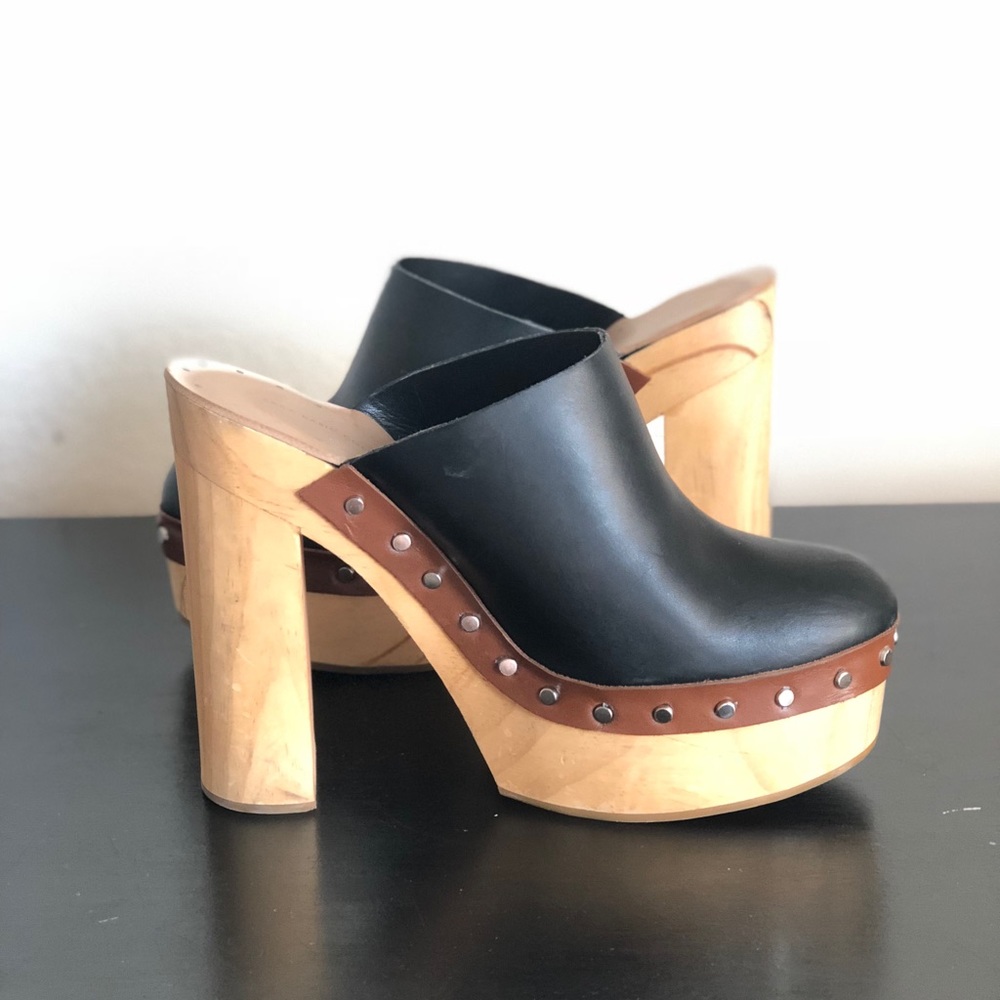 Zara Clogs - Black Studded Leather Size US 9 EU 40